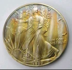 Lot Of 2 - 1989 S$1 American 1oz .999 Fine Silver Eagle Striped Rainbow Toning