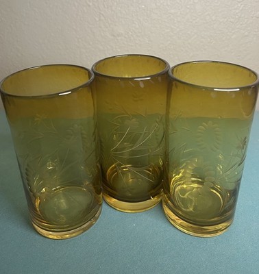 Libby Amber Wheat Tumblers Bobby Flay Collection Hand-Etched Set of 3