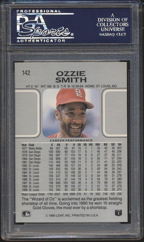 1990 Leaf Baseball Ozzie Smith #142 PSA 10 CARDINALS GEM MINT HOF - Picture 2 of 2