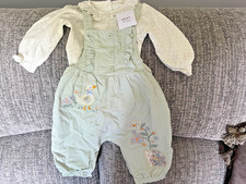 Next Green Baby Corduroy Dungarees & L/S top Embroidered Duck Hedgehog 3-6 Mths