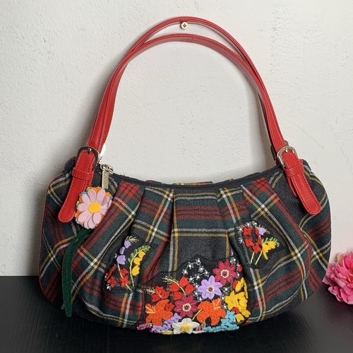 Moschino - VTG RARE Plaid Floral Embroidered Shoulder Handbag - Made in Italy