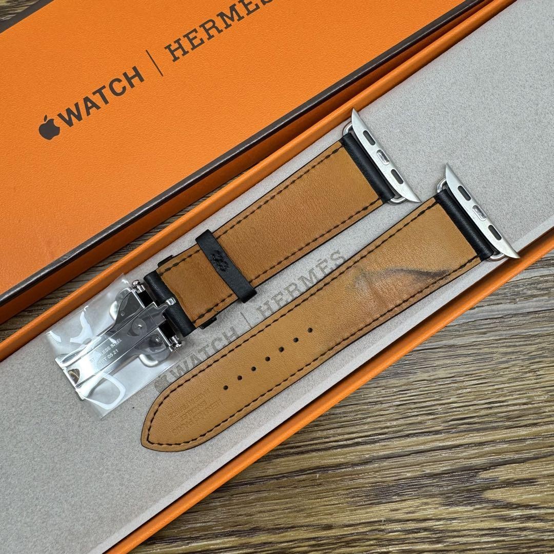 Hermes Black Leather Apple Watch Band Compatible with 42mm