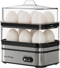 Evoloop Rapid Egg Cooker Electric 12 Eggs Capacity, Soft, Medium, Hard Silver 