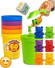 Skoolzy Counting Bears Set 71 Piece Color Sorting Sensory Toys for Toddlers 3+