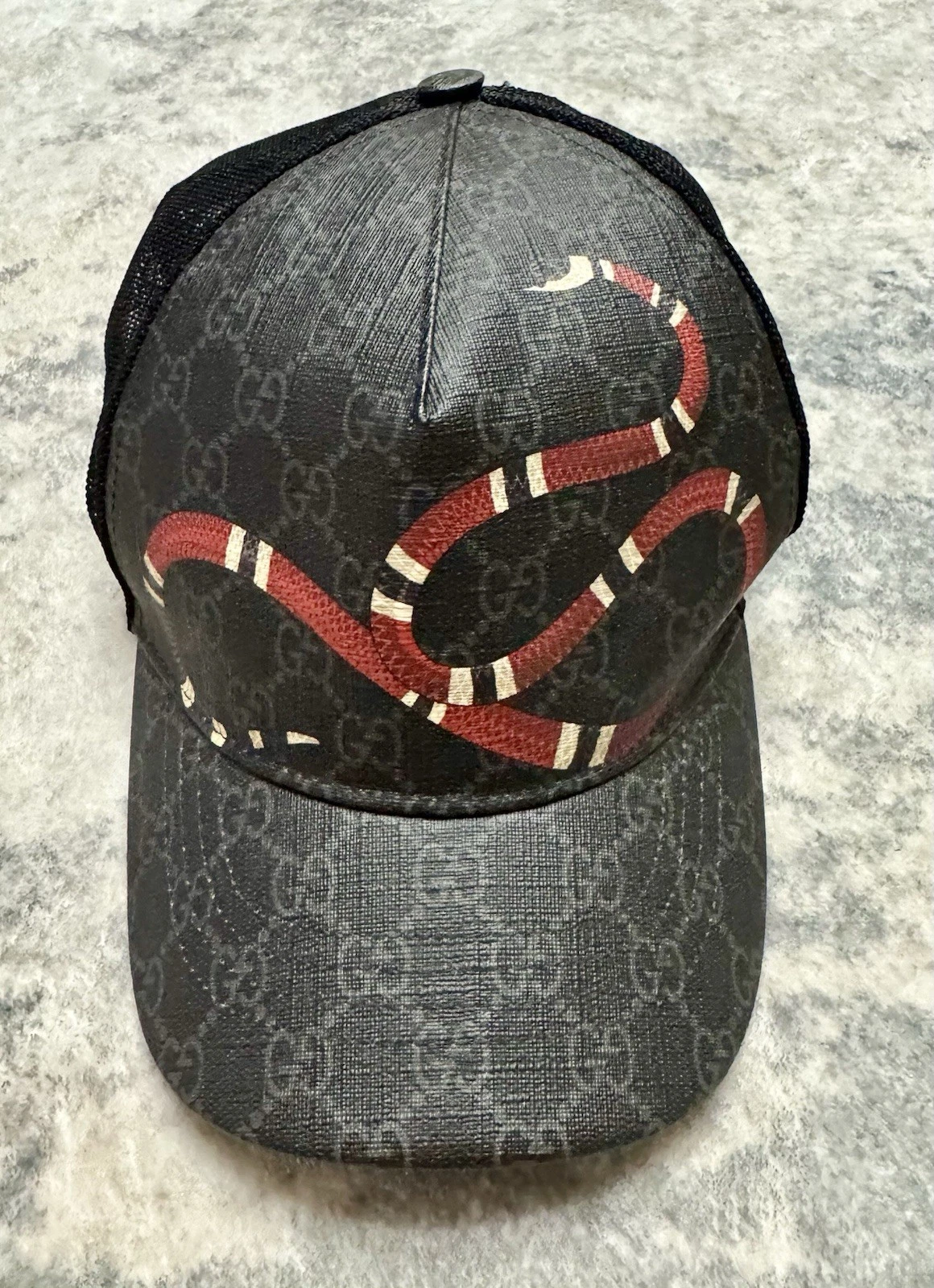 Authentique chapeau Gucci serpent suprême GG monogramme toile noire taille XL