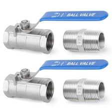 4 PCS 3/4 Inch FNPT Ball Valve Kit, 304 Stainless Steel, Nipple, Blue Handles