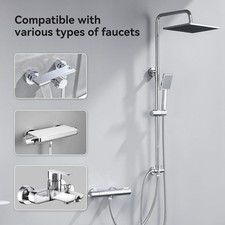 Adjustable Shower Riser Rail Kit with 10" Square Rainfall Shower Head, Handheld
