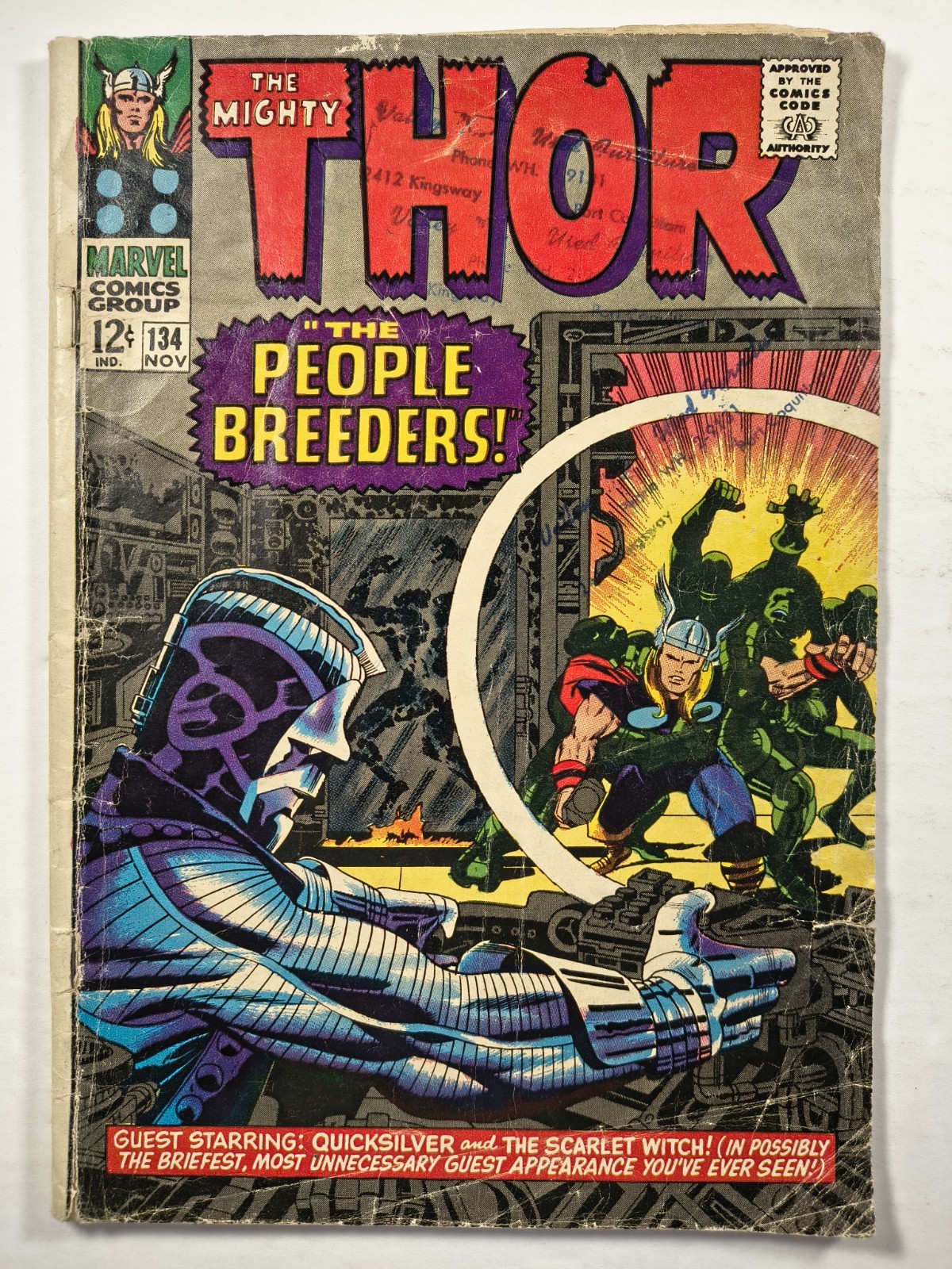 Thor 134 GD-/1.8 Marvel 1966 1st High Evolutionary, MCU, GOTG, Scarlet Witch 🔑