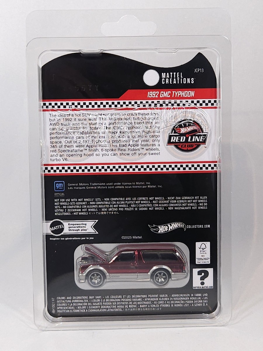 Hot Wheels RLC 1992 GMC Typhoon Spectraflame Red Real Riders 1:64