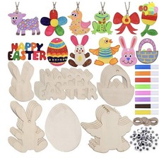 60 Pcs Easter Unfinished Wood Cutouts Easter Hanging Ornaments for Kids DIY