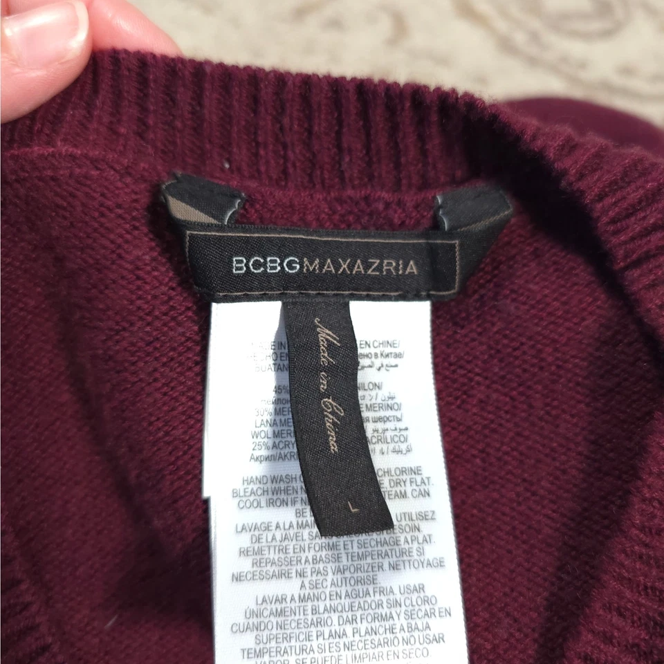 Suéter BCBG Maxazira Gris/Marate Bloque de Color Mujer Talla L Mezcla de Lana Merino Foto 3 de 4