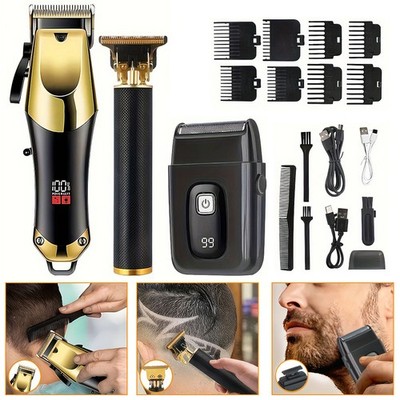 Men Hair Clipper T-Blade Trimmer Hair Shaver Set USB Rechargeable Electric Razor