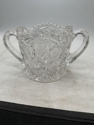 Sugar Bowl - Vintage Saw Tooth Heavy Cut Glass 2 Handled Open Bowl