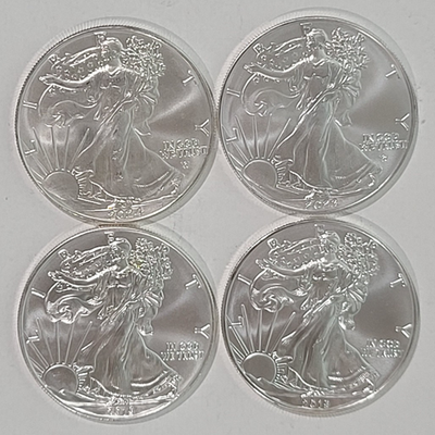 #ad Lot of 4 Randon Dated American Silver Eagles 4 Troy Oz BU *Sigma Verified* $355.00