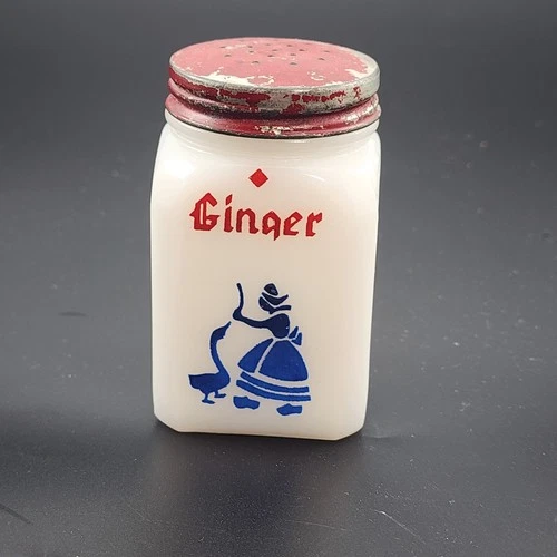 Vintage Hazel Atlas Ginger Spice Jar With Dutch Girl Made in USA Milk Glass