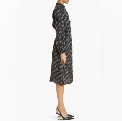 FENDI O'Lock Chain Print Long Sleeve Silk Satin Midi Dress | eBay
