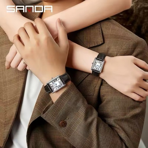 Sanda Silver Tank Style Men Ladies Quartz Watch Stainless Steel Cocktail Dress - Picture 3 of 7