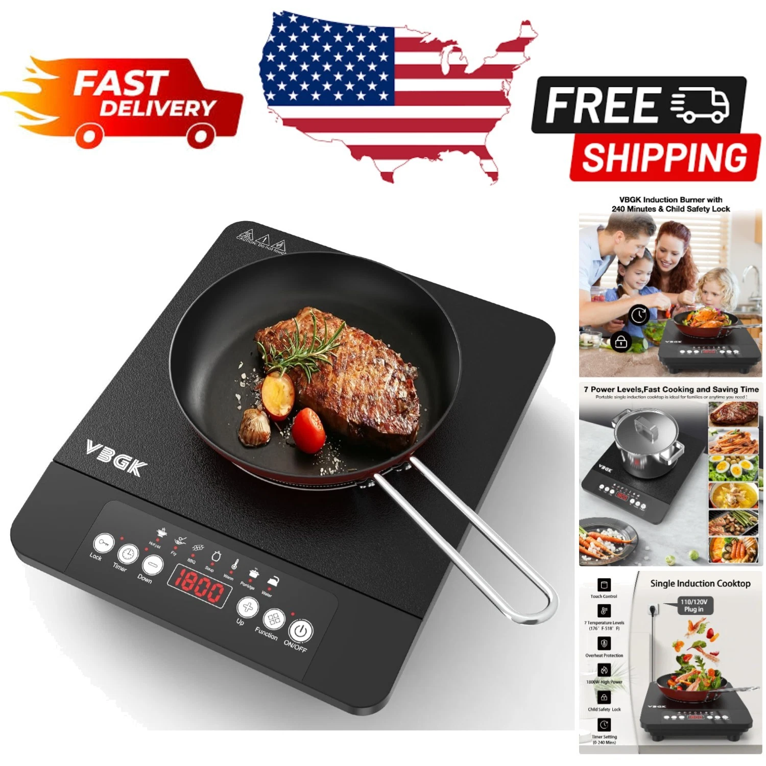 Portable 1800W Induction Cooktop with LCD Touch Control – Ideal for RVs
