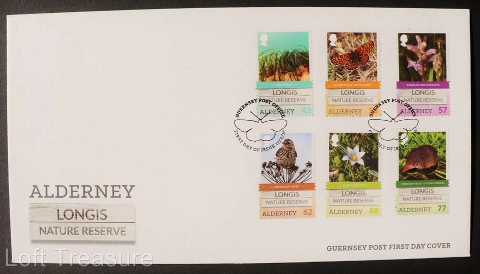 Estampillas de Alderney: "Longis Nature Reserve" cubierta de primer día 2016 Foto 2 de 3