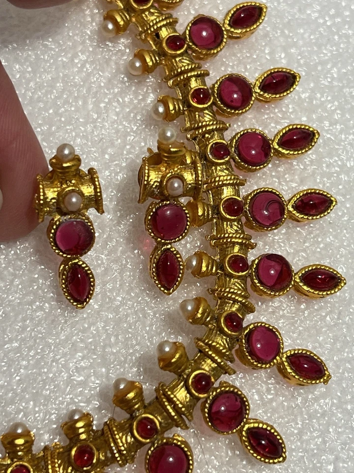 "Collar y pendiente de boda india con cuentas rosa tono dorado ajustado 26"" y 1""" Foto 2 de 4