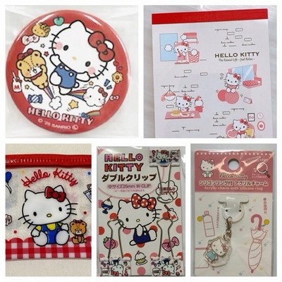 Hello Kitty Sanrio 5pc Stationery Set - Pouch, Binder Clips, Charm, Notepad, Pin