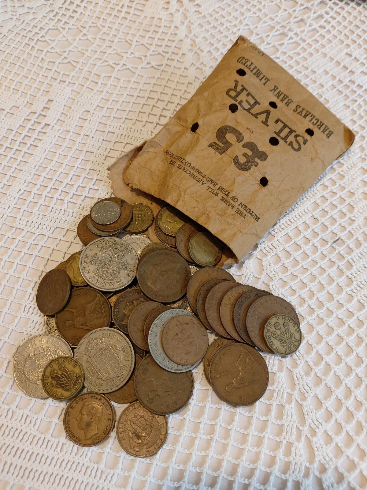 Bag of Old British Money coins in Barclays Bank Silver paper bag eBay
