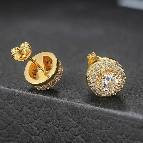 Moissanite Lab-Created 2.01 Ct Round Cut Stud Earrings 14k Yellow Gold Plated - Picture 3 of 4