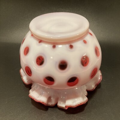 Fenton glass Coin Dot Cranberry Pink And White Opalescent