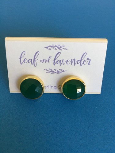 Leaf And Levander Silver Earrings Green Tourmaline 18K Gold Plated Retail $58 - Picture 3 of 7