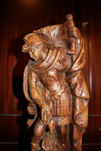 ANTIQUE 18" HAND CARVED WOOD CATHOLIC PATRON SAINT FLORIAN STATUE SCULPTURE GIFT - Picture 2 of 10
