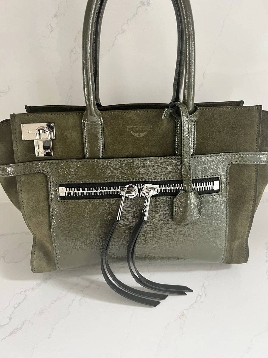 Zadig Voltaire Suede Khaki Green Candide Medium Zip Bag