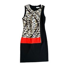 Calvin Klein Size 8 Women's Sheath Dress Black Red Tan Sleeveless Geometric