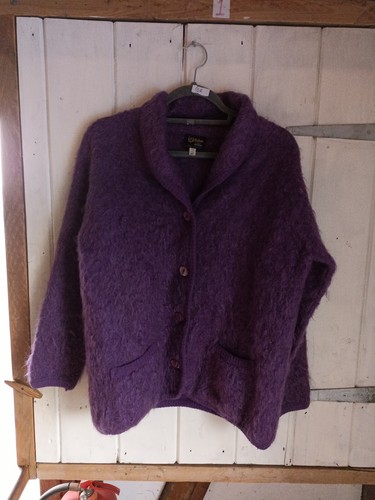 Veste cardigan mohair violet Maban of Scotland années 70 vintage pure laine