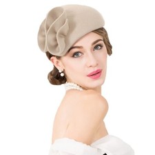 Camel Wool Felt Fascinator Hat for Women - Elegant Wedding, Party  Church Style