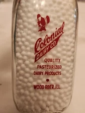 half pint glass milk bottle colonial dairy wood river il red print duraglass '49