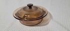 Vintage PYREX Corning Ware Visions V-30B Amber 24 Oz Ribbed Casserole Dish W/Lid