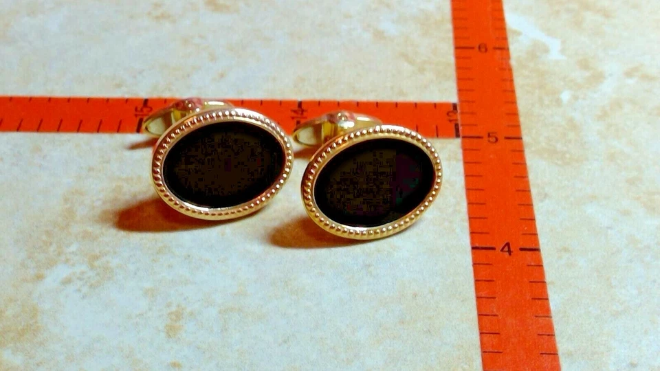 Dolan BULLOCK 14K gold & BEADED ONYX CUFFLINKS  kcl102400 usa made 8.8 g usa  - Image 2 of 4