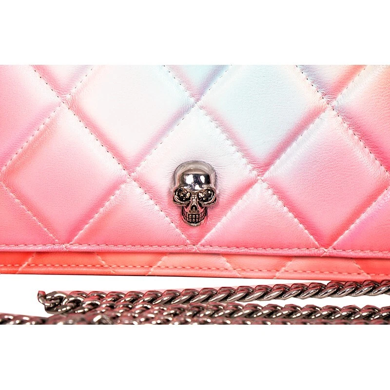 ALEXANDER MCQUEEN NUOVA BORSA A TRACOLLA ALEXANDER MCCHEEN rosa degradata OMBRA in pelle trapuntata teschio $1.290
