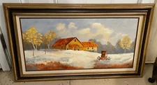Professionally Framed Primitive Oil Painting by Virginia Smith 1984 15 X 30
