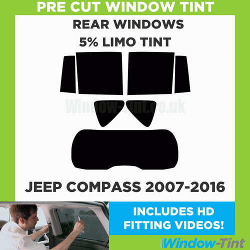 Pre Cut Window Tint for Jeep Compass 2007-16 5% Limo Black Rear Car Tinting Film - Picture 2 of 10