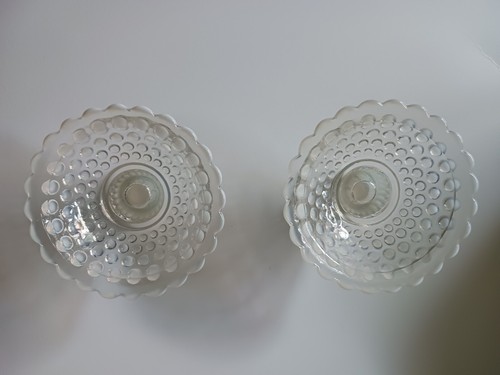 Vintage Fenton White Opalescent Hobnail Glass 4 Inch Pair Of Candleholders - Picture 5 of 7