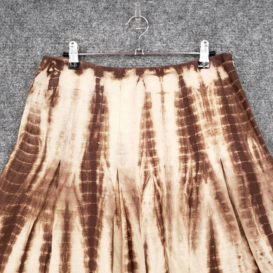 Michael Kors Skirt Womens 4 Brown Tie Dye Linen A Line Side Zip Midi Casual Boho - Image 3 of 4