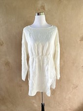 Uniqlo Premium 100% Linen Long-Sleeve Dress coverup Kaftan Size Medium off-white