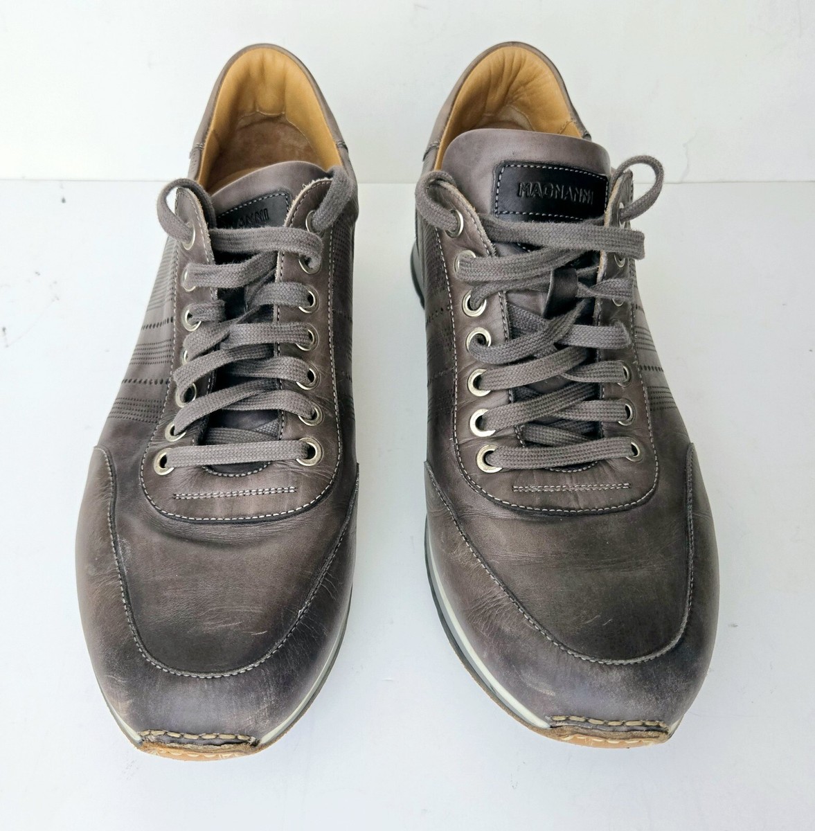 Magnanni Men’s M Merino Sneakers Gray Leather Lace Up Comfort Low Top  Shoes