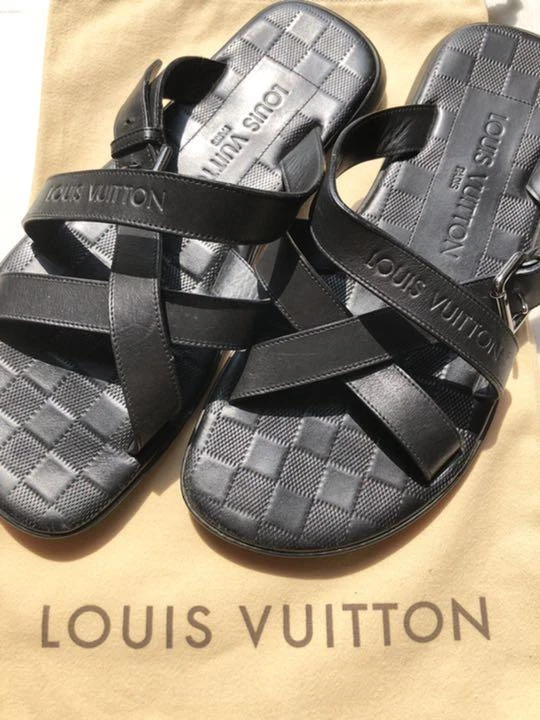 Louis Vuitton Damier Black Sandal Leather Size US7 EU39.5 with Storage bag