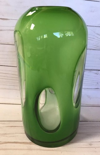 MURANO? Jarrón grande Mid Century Studio Art vidrio soplado verde 11" MCM - Imagen 4 de 10