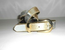 Vintage Elite Size Small Gold  Silver Metallic Patchwork Snake Leather Belt 26"