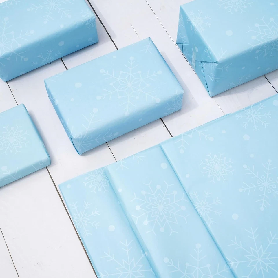 100 Sheets Winter Tissue Paper Blue White Snowflake Gift Wrapping Paper Art Craf - Image 4 of 4