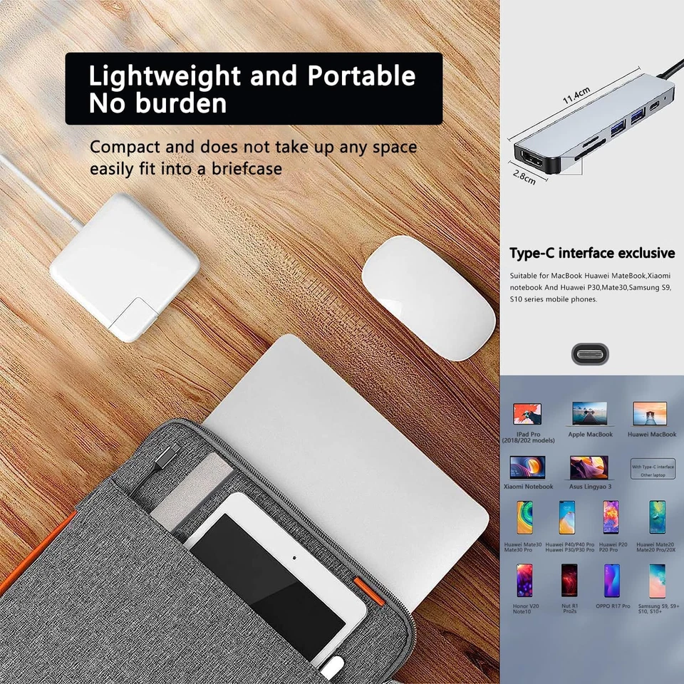 Hub Adattatore Multi-Porta USB C per Macbook Pro,6-In-1 USB C a HDMI Compatibile - Immagine 3 di 4