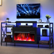 RGB LED TV Stand Cabinet with Fireplace for 60- 80" in TVs App Remote Control